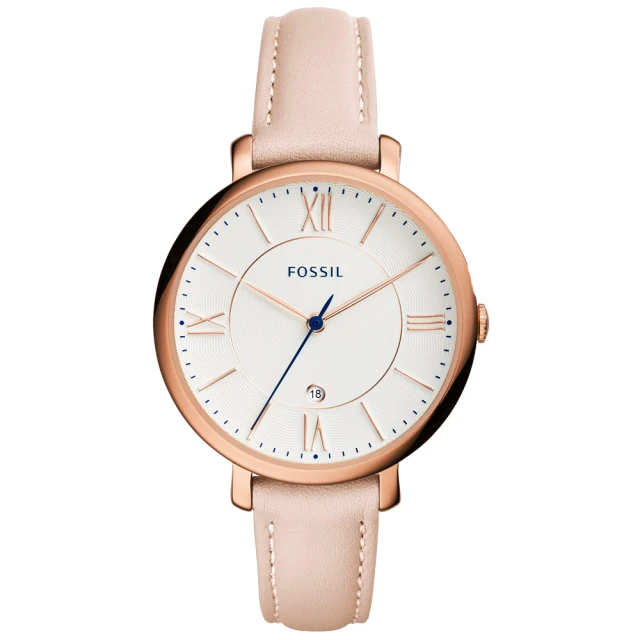 【FOSSIL】網羅質感日期時尚腕錶-玫瑰金框膚色皮帶(ES3988)