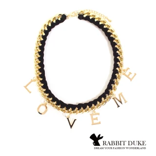 【RABBIT DUKE】個性緞帶金屬鎖鏈拼接LOVE ME字樣項鍊