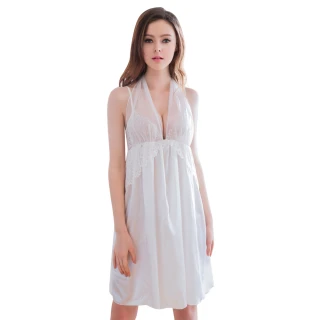 【Annabery】大尺碼 純白緞面兩穿禮服式性感睡衣