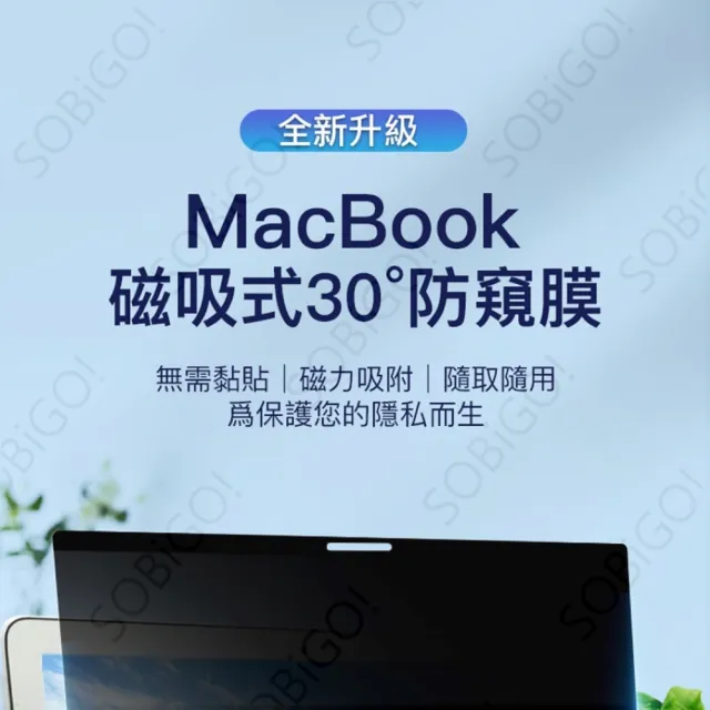 【SOBiGO!】MacBook Air 15.3 磁吸抗藍光防窺片 耐磨抗反射台灣品牌SGS字號:YA80080(M2/M3通用)