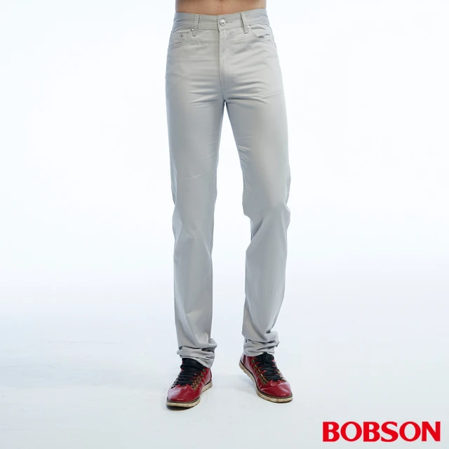 【BOBSON】男款高腰配格紋直筒色褲(1821-85)