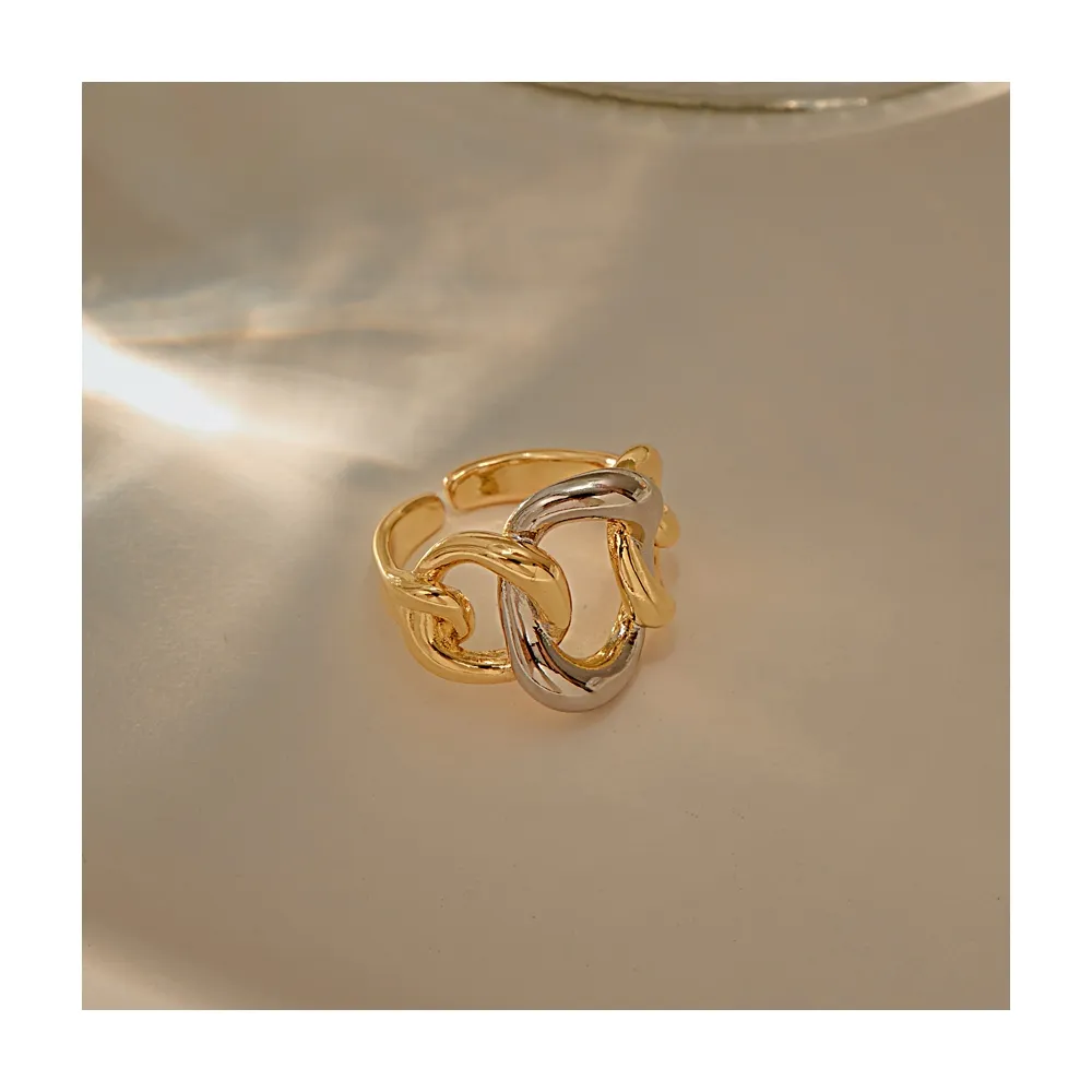 【OB 嚴選】韓國連線電鍍K金雙色金屬環開口戒指 《XC0005》