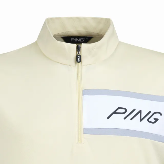 【PING】男款LOGO剪接運動立領短袖POLO衫-芥黃(吸濕排汗/芳香紗/抗菌防臭/GOLF/高爾夫球衫/PA23122-33)