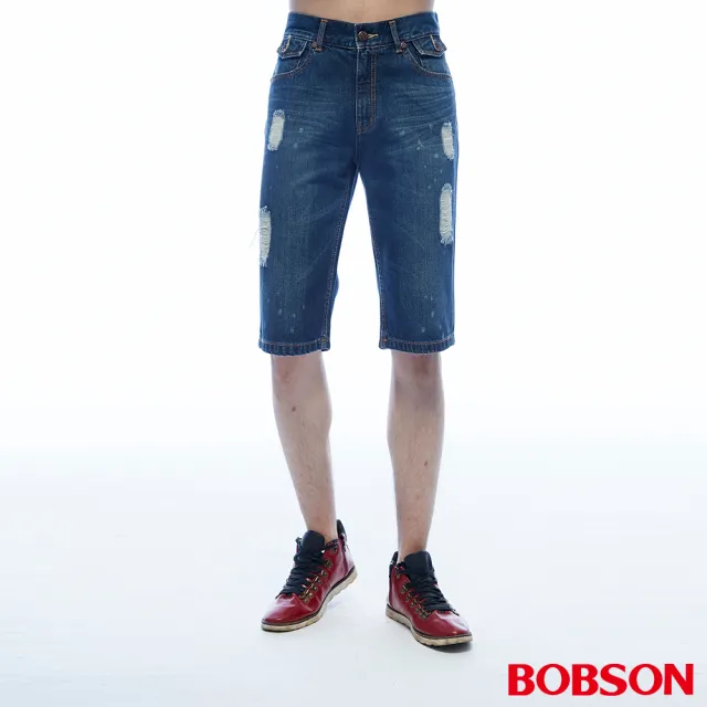 【BOBSON】男款刷破牛仔短褲(214-53)