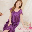 【lingling】大尺碼-短袖冰絲蕾絲素面連身裙睡衣(PA2880-共6色可選)