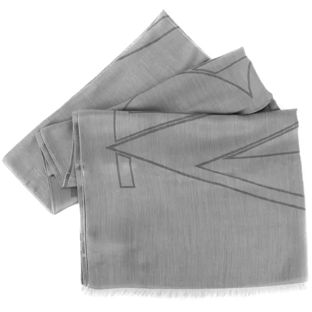 【ARMANI COLLEZIONI】大字母LOGO雙面混紡流蘇披肩圍巾(灰色)