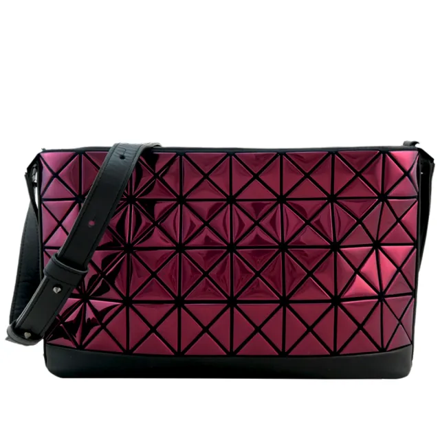 【ISSEY MIYAKE 三宅一生】BAOBAO 4x8 鏡面方格拼接皮斜背包(酒紅)