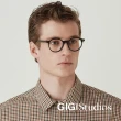 【GIGI Studios】文藝水平金飾圓粗框光學眼鏡(黑 - LYNCH)