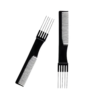 【kiret】多用途不鏽鋼雙頭梳(美髮造型挑染梳子 鋸齒扁梳可刮髮油頭挑染 黑色碳纖維鋼針)