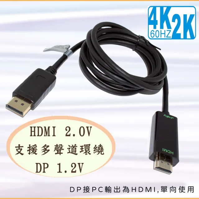 【Fujiei】主動式 Display port 轉 HDMI 高清影音傳輸線 1.8M(DP to HDMI 4K2K 60HZ)