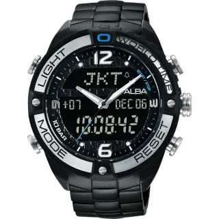 【ALBA】雅柏 W兩個世界雙顯手錶-黑/44mm(N021-X002SD  AZ4015X1)