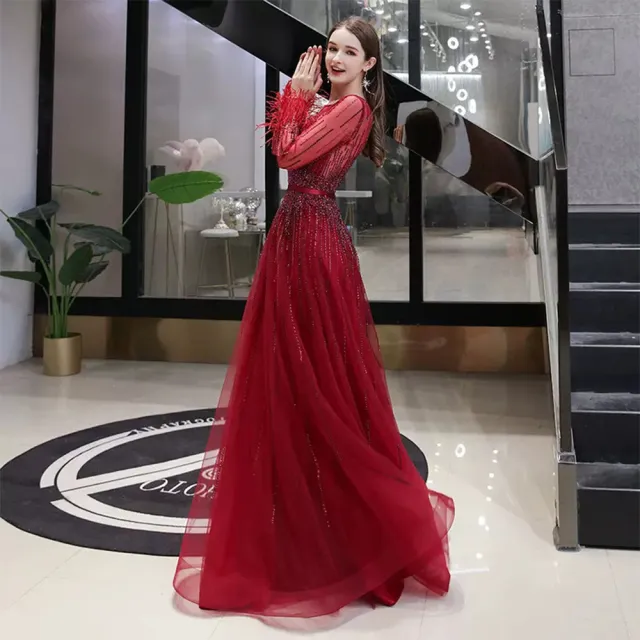 【女神婚紗禮服】高端時尚奢華鑲鑽宴會晚禮服 PLGZ-125 1923酒紅色(晚宴服 派對)