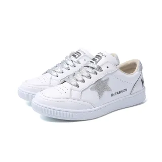 【SOFT WALK 舒步】真皮金蔥星星拼接時尚平底休閒鞋(銀)