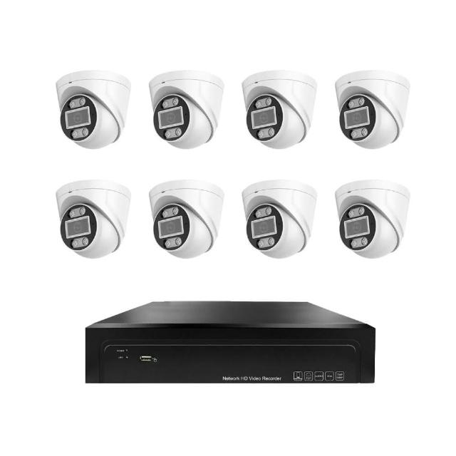 【iSecure】八路智慧雙光監視器基本款:一部八路 4K 超高清監控主機+八部智慧雙光 3MP 半球型攝影機(PoE)