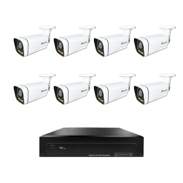 【iSecure】八路智慧雙光變焦DIY監視器基本款:一部八路 4K 監控主機+八部3MP 變焦子彈型攝影機(PoE)