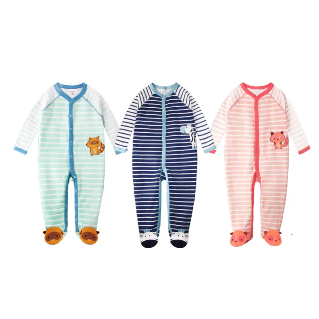 【baby童衣】連身衣 動物條紋包腳爬服 60163(共3色)