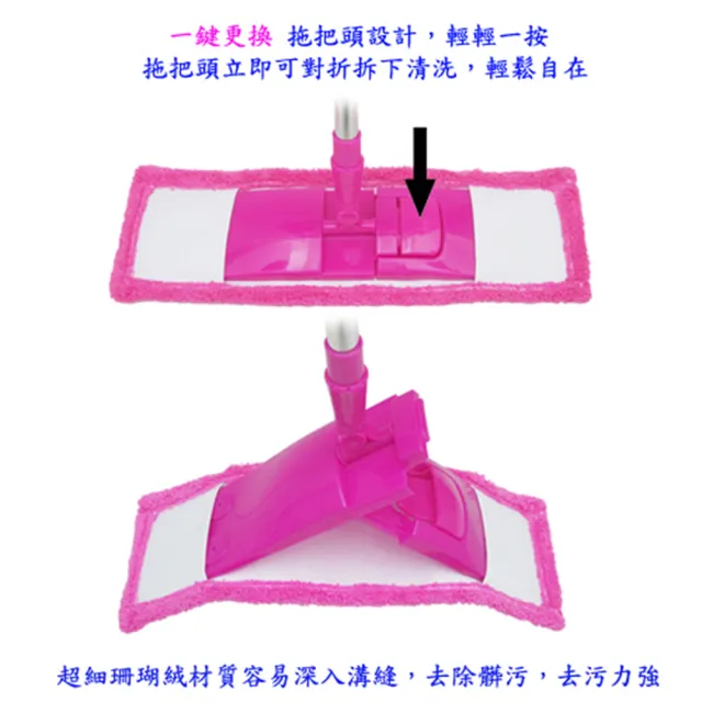 【月陽】超值組加寬型超細珊瑚絨靜電不鏽鋼除塵拖把平板拖把1+2拖布(1018A)
