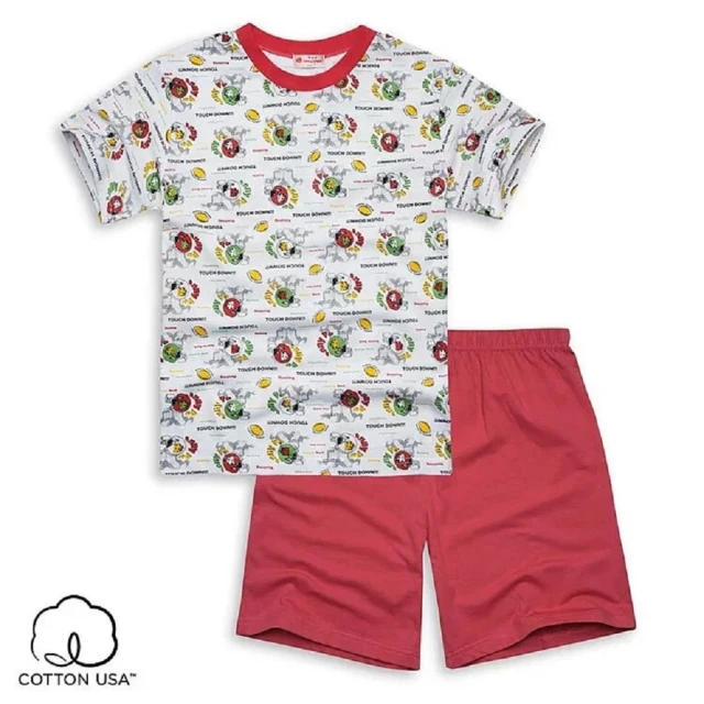 【annypepe】男童短袖居家服 純棉 美式足球 紅110-120(兒童居家服 兒童內衣)