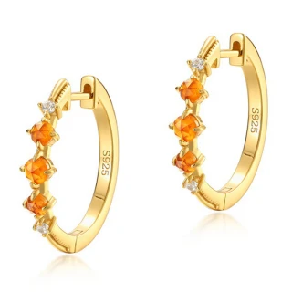 【Jpqueen】橙紅石榴復古水鑽圈圈耳環(金色)