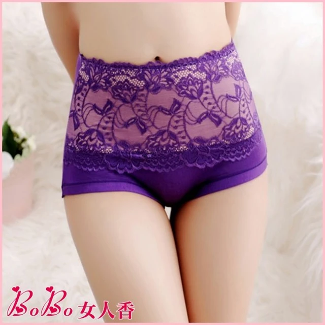 【BoBo女人香】零著感×舒適柔和蕾絲裸膚中高腰三角內褲(迷幻紫)