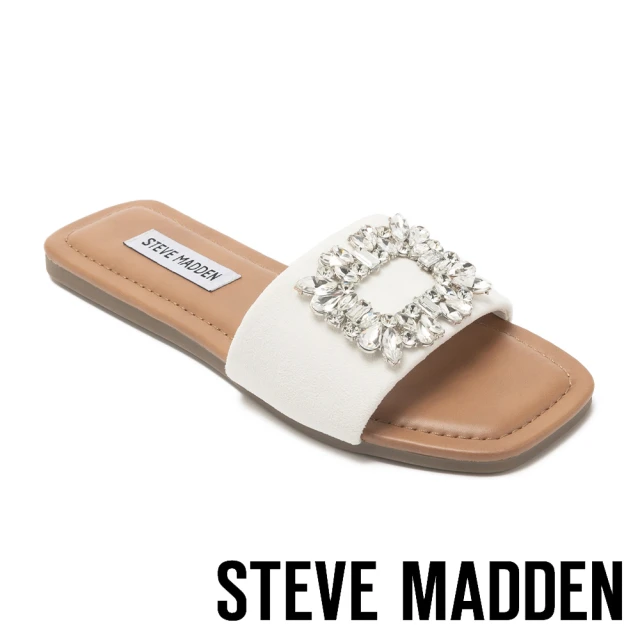 【STEVE MADDEN】TICKET 鑽飾平底涼拖鞋(白色)