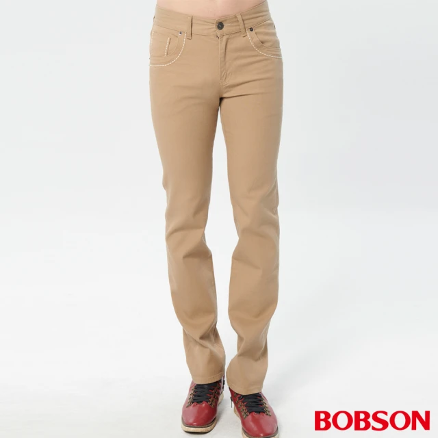 【BOBSON】男款低腰繡花彈性直筒褲(咖1800-72)