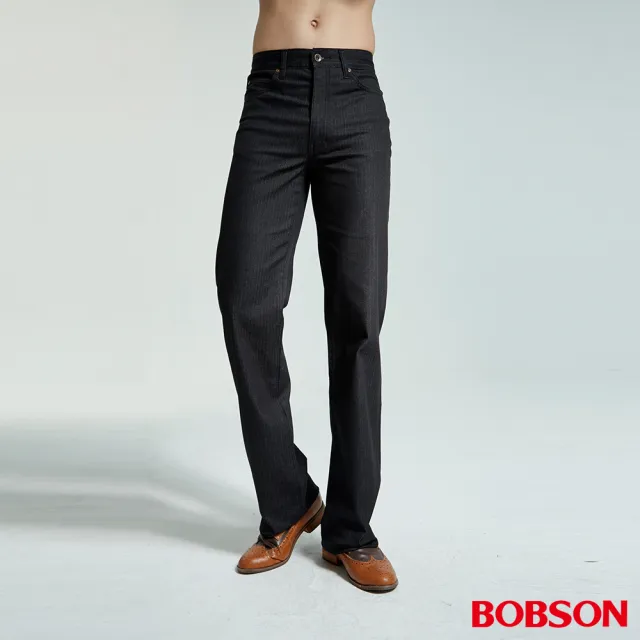 【BOBSON】男款人字斜紋伸縮直筒褲(黑1694-88)