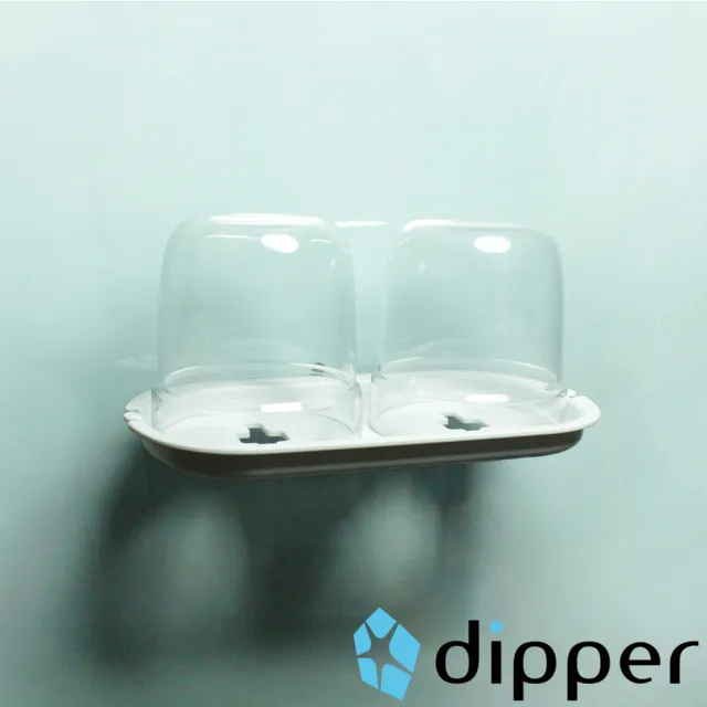 【dipper】強力吸盤壁掛中-漱口杯架組(漱口杯2入)