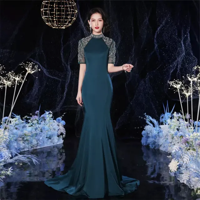 【女神婚紗禮服】高端優雅墨綠色顯瘦宴會晚禮服 PLGZ-152(主持人 頒獎禮服)