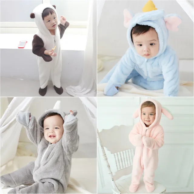 【baby童衣】包腳連身衣 珊瑚絨超厚冬日動物造型連身衣 50413(保暖童裝 聖誕節童裝)