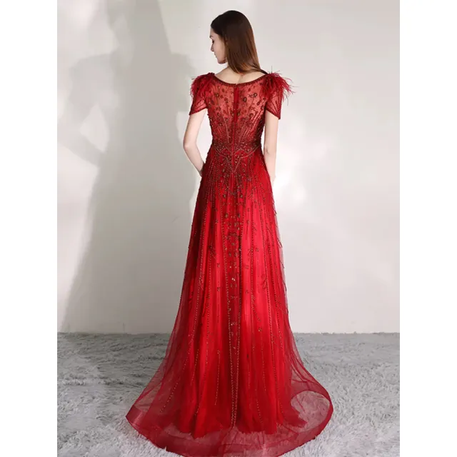 【女神婚紗禮服】高端性感V領收腰顯瘦宴會晚禮服 PLGZ-1313(訂婚禮服 敬酒服)