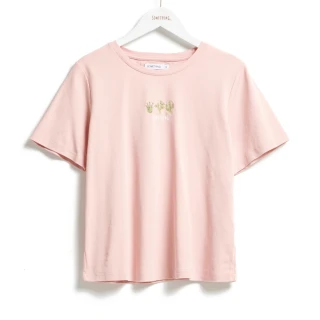 【SOMETHING】女裝 仙人掌繡花短袖T恤(淡粉紅)