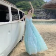 【AS 梨卡】綁帶洋裝 海邊度假 露背洋裝 飄逸長裙 C6561