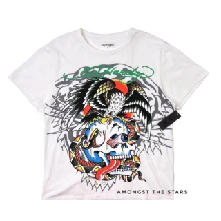 【Ed Hardy】Tiger/Battle Skull 老虎骷髏印刷 短袖T恤 白色(美國進口平行輸入)