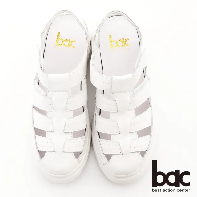 【bac】真皮厚底魚骨鏤空休閒涼鞋(白色)