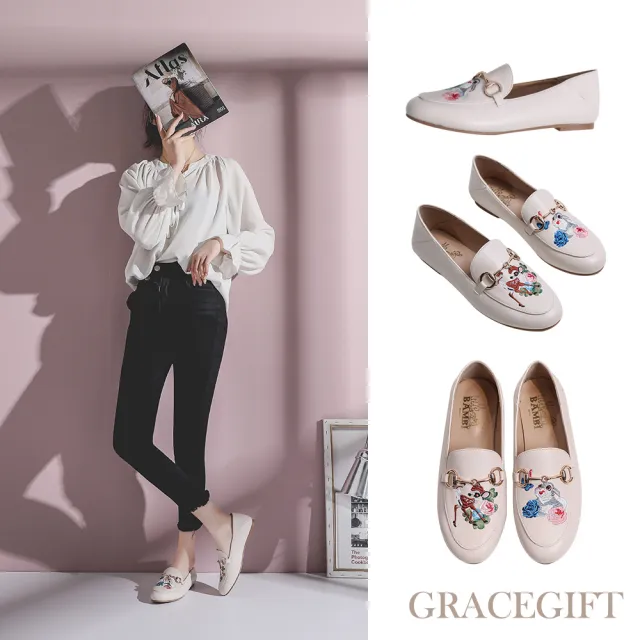 【Grace Gift】通勤必備百搭好走平底跟鞋/樂福鞋/拖鞋(多款任選)