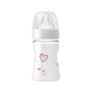 【Chicco 官方直營】舒適哺乳-甜美女孩玻璃奶瓶150ML-矽膠單孔