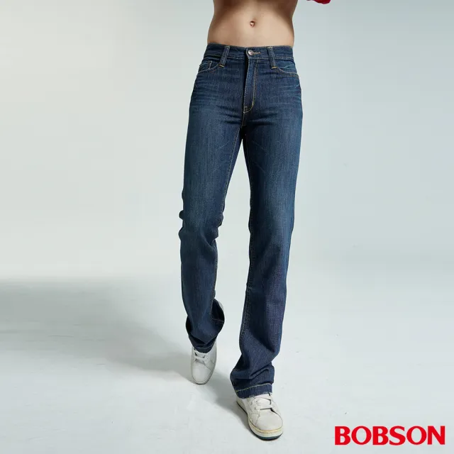 【BOBSON】男款低腰小喇叭褲(藍1721-53)