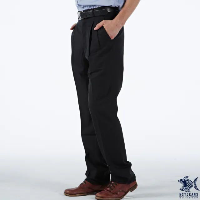 【NST Jeans】羊毛英倫典雅 細緻條紋 男打摺西裝褲-中高腰寬版(002-8735)