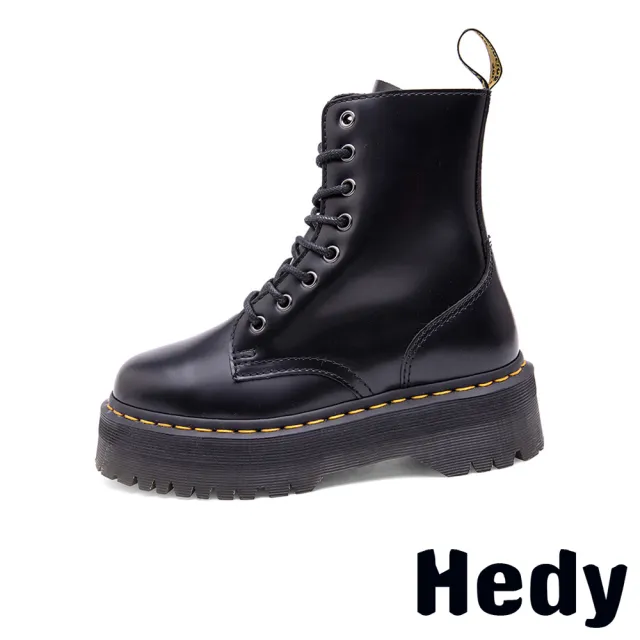 【Hedy】厚底馬丁靴/時尚復古厚底側拉鍊八孔帥氣馬丁靴(黑)