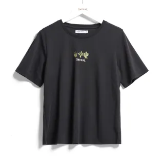 【SOMETHING】女裝 仙人掌繡花短袖T恤(黑色)
