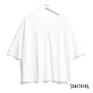 【SOMETHING】女裝 V領LOGO後染短袖T恤(白色)