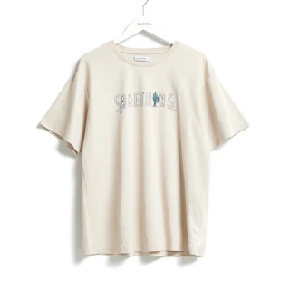 【SOMETHING】女裝 牛仔LOGO短袖T恤(淺卡其)
