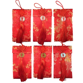【阿莎&布魯】中國風吉祥如意刺繡絲綢紅包袋-白玉款/銅錢款(6入)