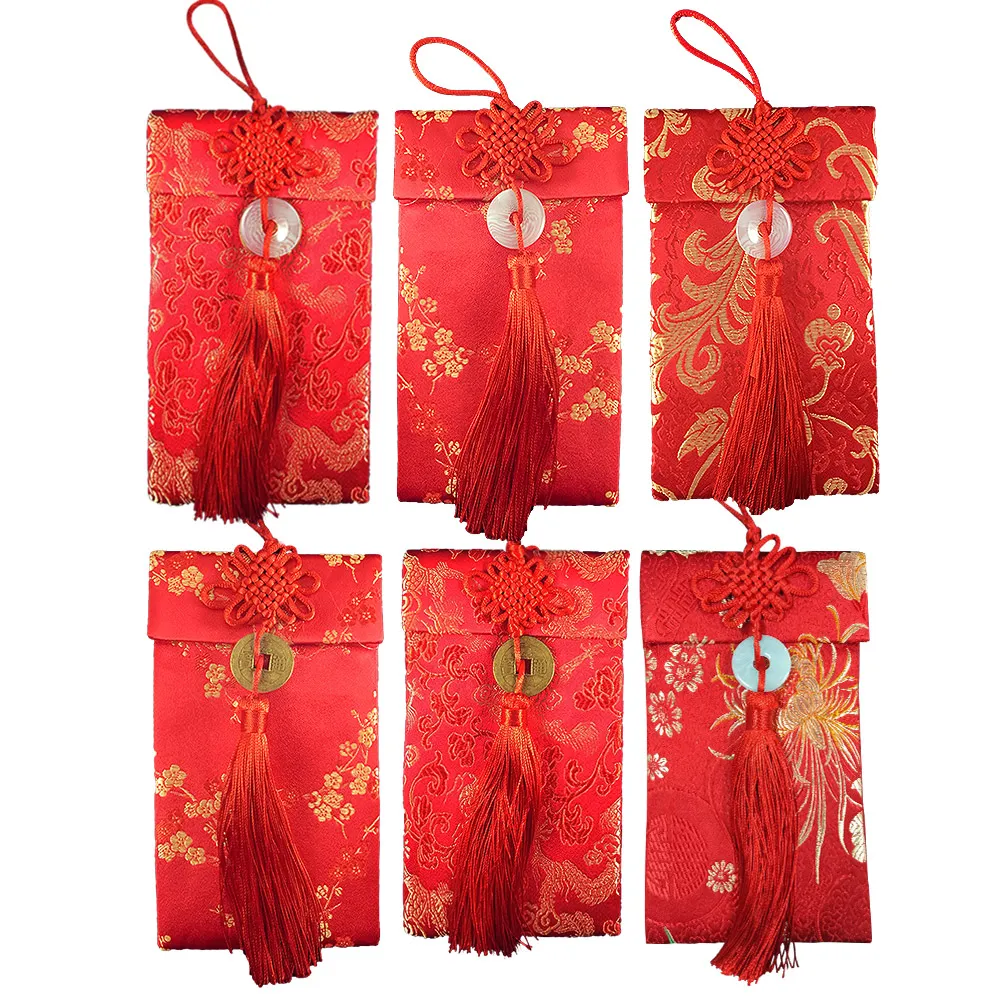 【阿莎&布魯】中國風吉祥如意刺繡絲綢紅包袋-白玉款/銅錢款(6入)
