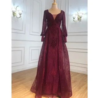 【女神婚紗禮服】極致大氣澎袖奢華宴會晚禮服 LA71056 酒紅色(頒獎禮服 敬酒服)
