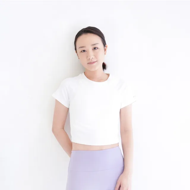 【Mukasa 慕卡莎】DURABLE 接邊短袖短版上衣 - 純淨白 - MUK-23043(瑜珈服、瑜珈罩衫、運動上衣)