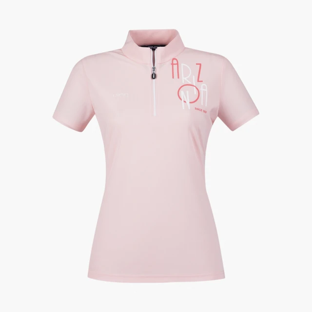 PING 女款單肩印花短袖立領POLO衫-粉橘(吸濕排汗/抗UV/GOLF/高爾夫球衫/RA23115-23)