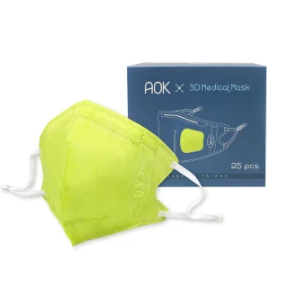【AOK 飛速】3D立體醫用口罩- L 萊姆綠 - 25入 / 盒(調節扣可調整耳帶鬆緊)
