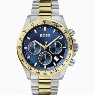 【BOSS】BOSS手錶型號HB1513767(寶藍色錶面金色錶殼金銀相間精鋼錶帶款)